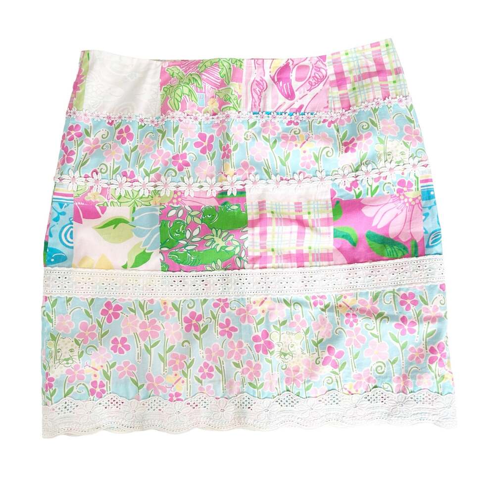 Vintage 90s Lilly Pulitzer Patchwork Lace Skirt Sz 2
